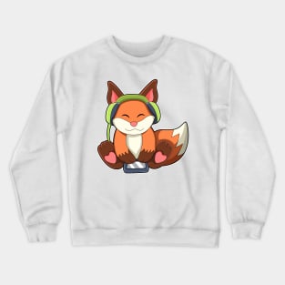 Fox at Music with Headphone Crewneck Sweatshirt